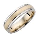 YELLOW AND WHITE GOLD PLAIN EDGE TEXTURED CENTRE WEDDING RING