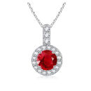 WHITE GOLD DIAMOND RUBY CLUSTER PENDANT
