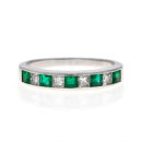WHITE GOLD PRINCESS CUT DIAMOND AND EMERALD CHANNEL SET HALF ETERNITY RING
