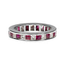 WHITE GOLD PRINCESS CUT DIAMOND AND RUBY CHANNEL SET FULL ETERNITY RING