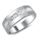 WHITE GOLD WIDE PRINCESS CUT DIAMOND CHANNEL SET MATT FINISH WEDDING RING