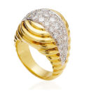 YELLOW AND WHITE GOLD PAVE SET DIAMOND GROOVED DRESS RING