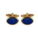 YELLOW GOLD OVAL LAPIS SWIVEL FITTINGS CUFFLINKS