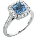 AQUAMARINE DIAMOND CUSHION SHAPE CLUSTER RING