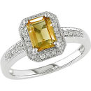 CITRINE OCTAGON DIAMOND CLUSTER WITH ROUND DIAMOND SHOULDERS RING