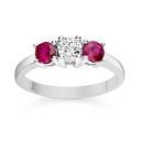 ROUND RUBY AND DIAMOND THREE STONE RING