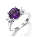 AMETHYST DIAMOND ROUND THREE STONE RING