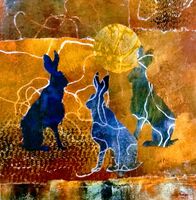 Meeting of hares monoprint