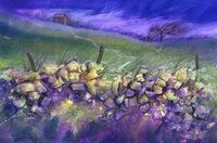Windswept dry stone wall in mixed media