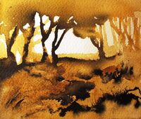 Trees loosely painted in watercolour