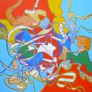 Chance Encounter, oil pastel, oil paint on board, 76x76 2010-11