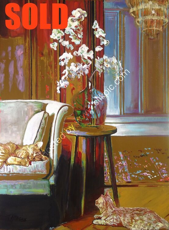 Lounge Cats with Orchids