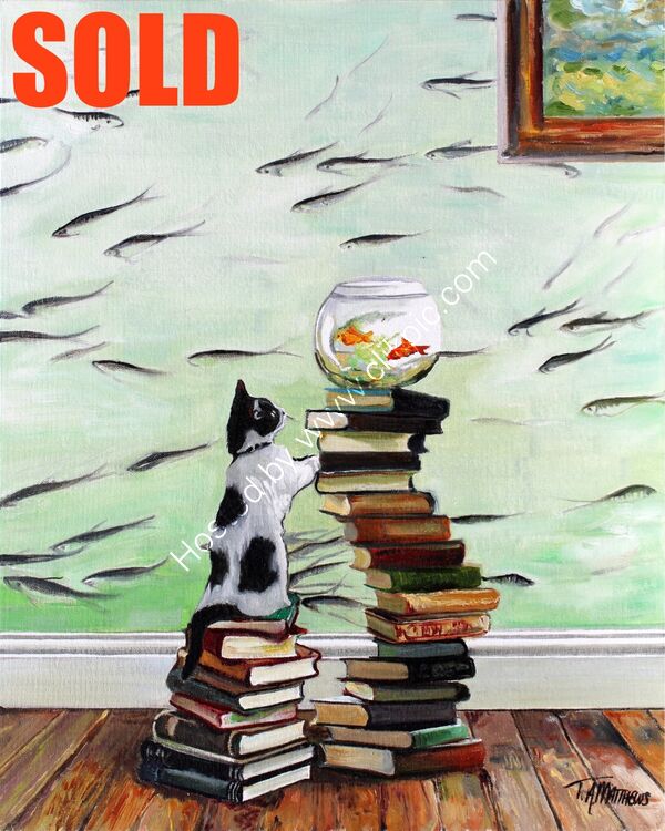 Kitten with fishbowl & books