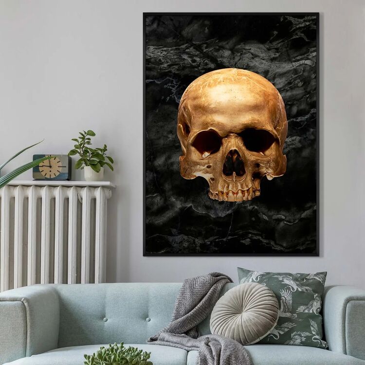 Gold Skull Marble Framed Art Print