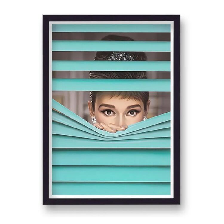 Audrey Hepburn Peering Through Tiffany Coloured Blinds Movie Poster