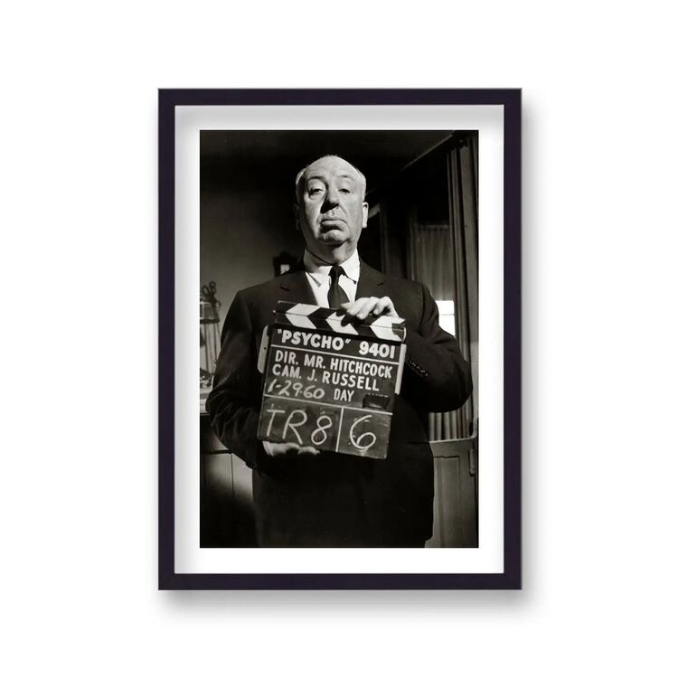 Alfred Hitchcock with Clapperboard On Set of Psycho 1960 Vintage Icon Print