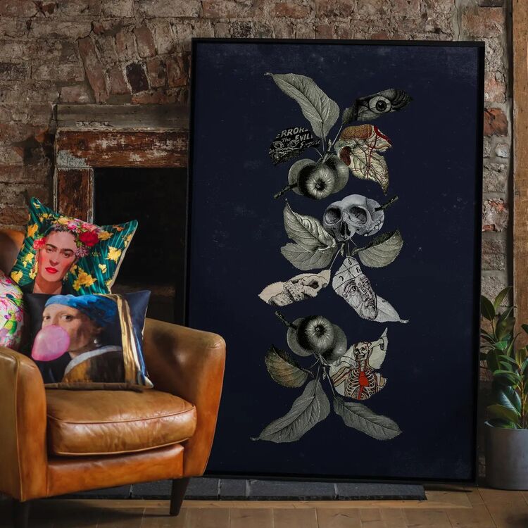 Botanical Skulls Navy Framed Art Print