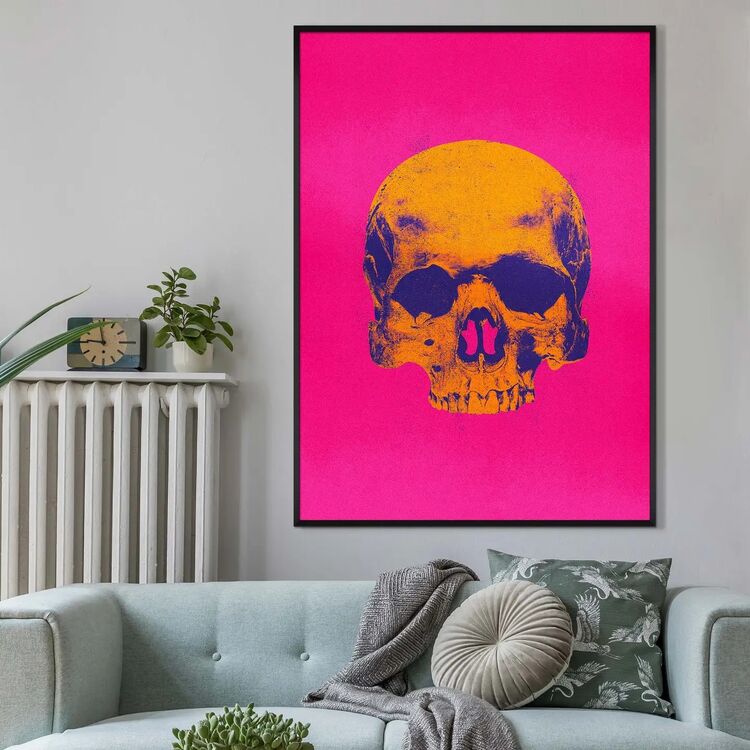 Pop Art Warhol Style Pink & Orange Skull Framed Art Print