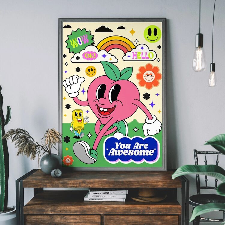 You Are Awesome Neon Type Kids Framed Art Print
