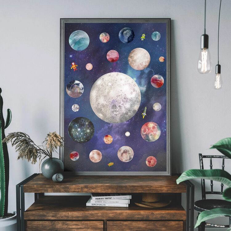 Space Watercolour Style Kids Framed Art Print