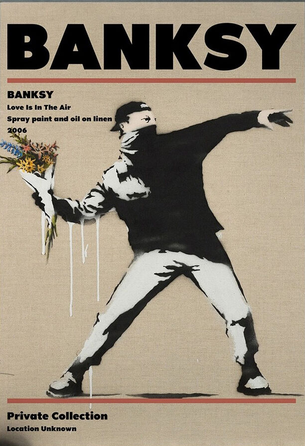 Banksy Love Is in the Air Graffiti Artist Framed Poster