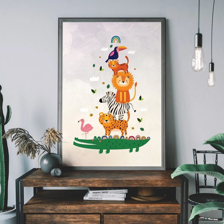 Pile Of Animals Kids Illustration Framed Art Print