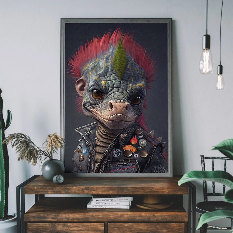 Dinosaur Punk Kids Animal Portrait Framed Art Print