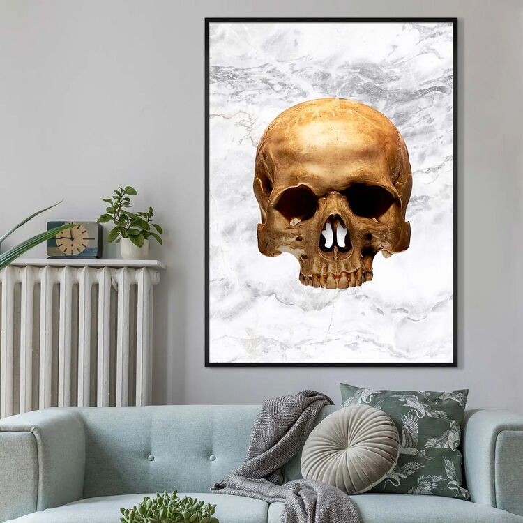 Gold Skull Marble Framed Art Print