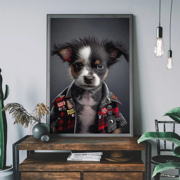 Puppy Punk Kids Animal Portrait Framed Art Print