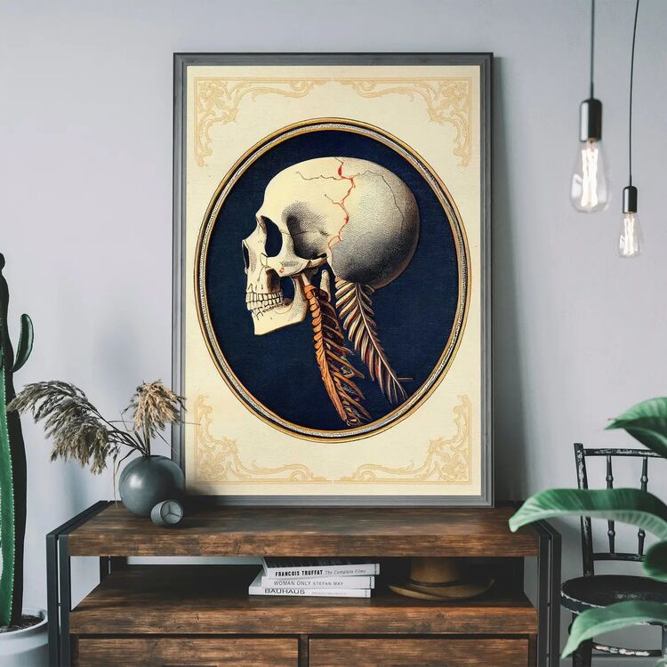 Vintage Skull Medical Diagram Side View Framed Art Print