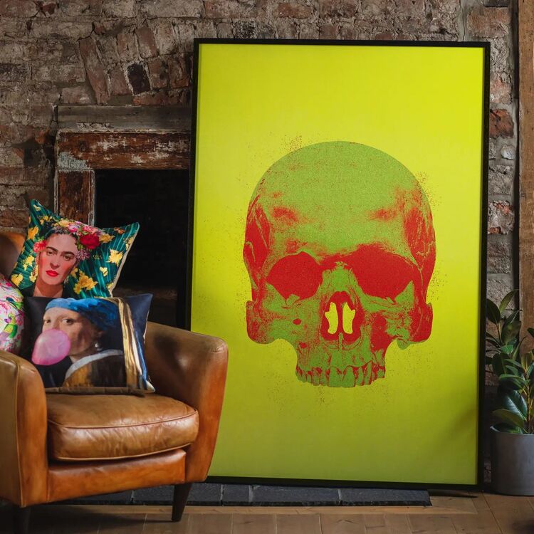 Pop Art Warhol Style Yellow & Green Skull Framed Art Print
