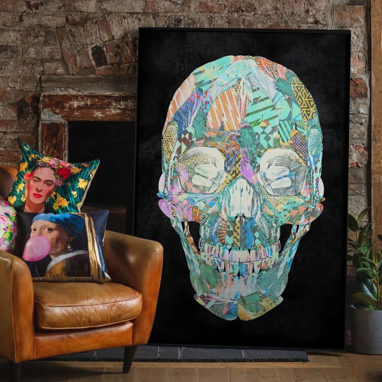Geometric Pastel Pattern Skull Framed Art Print