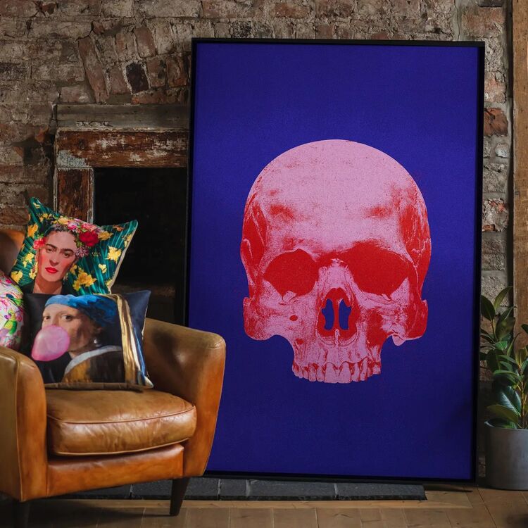 Pop Art Warhol Style Blue & Pink Skull Framed Art Print