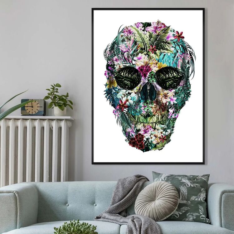 Tropical Skull White Print - Abstract Shapes Framed Art Print