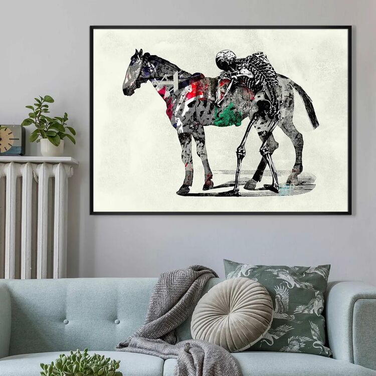 Skeleton and Horse Framed Art Print