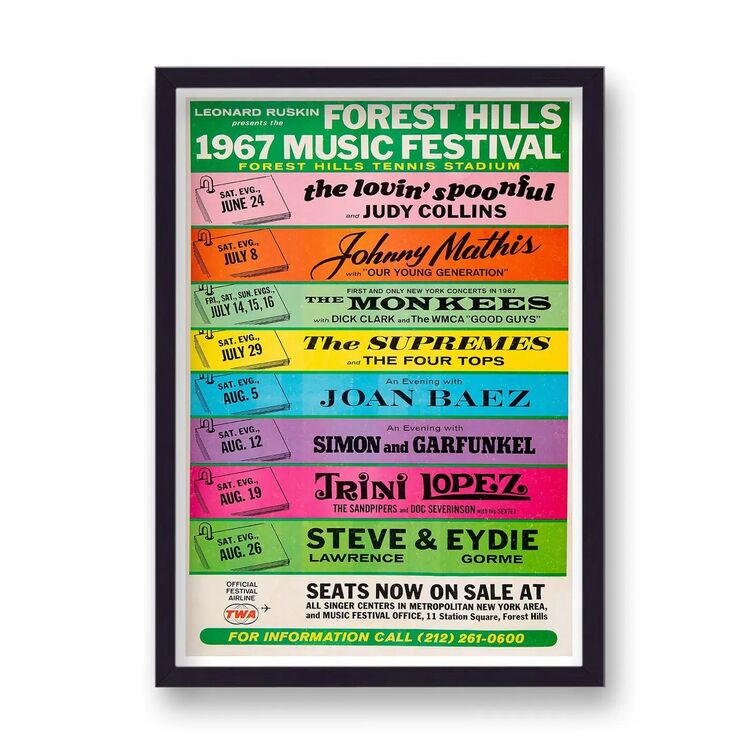Simon & Garfunkel The Supremes Forest Hills Festival 1967 Music Framed Art Print