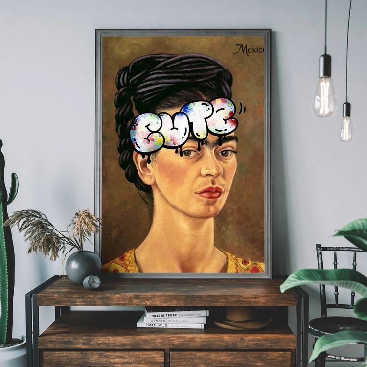 Frida Kahlo Graffiti Tag Framed Art Print