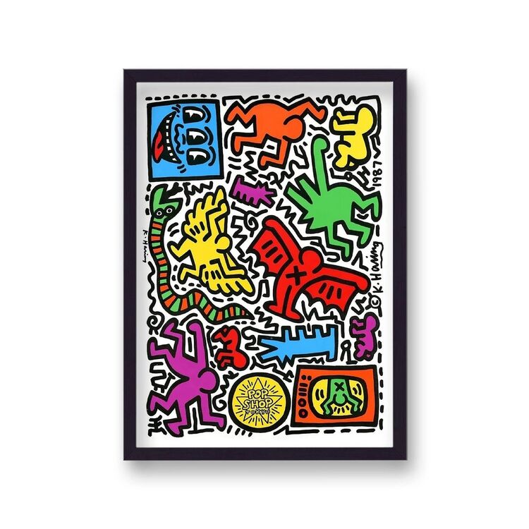 Pop Shop Tokyo Figure Collage Framed Art Print by Keith Haring