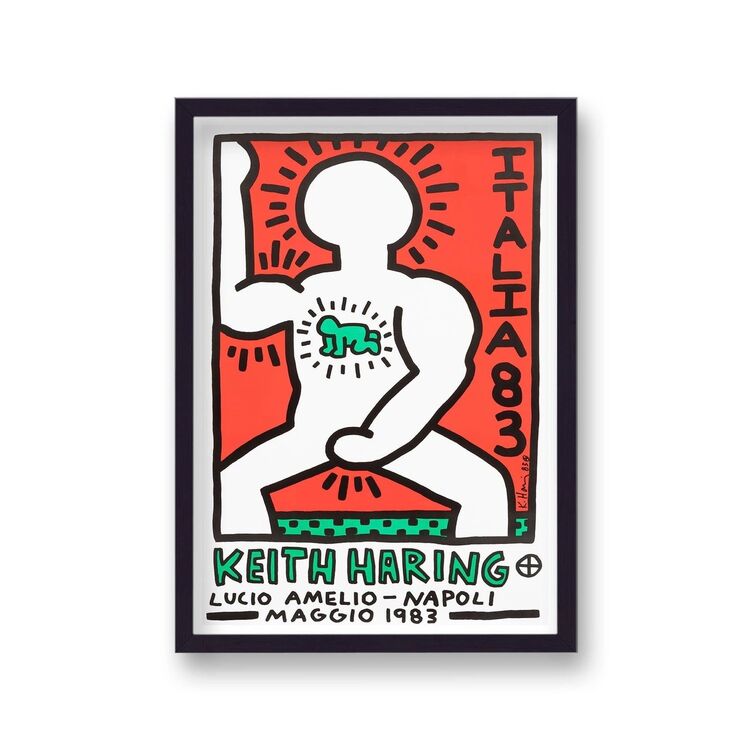 1983 Italia Lucio Samelio Napoli Exhibition Poster Framed Art Print by Keith Haring