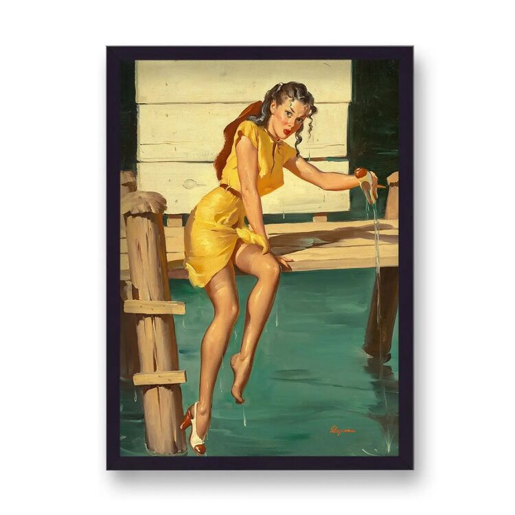 1960's Inspired Pin Up Girl Sitting On Dock Poster by Gil Elvgren