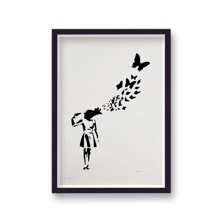 Butterfly Girl Suicide Framed Art Print by Banksy