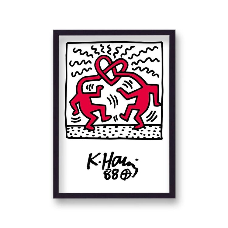 Men Loverheart Heads Framed Art Print By Keith Haring