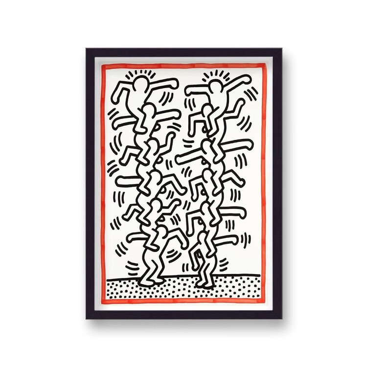 Men On Shoulders Framed Art Print By Keith Haring
