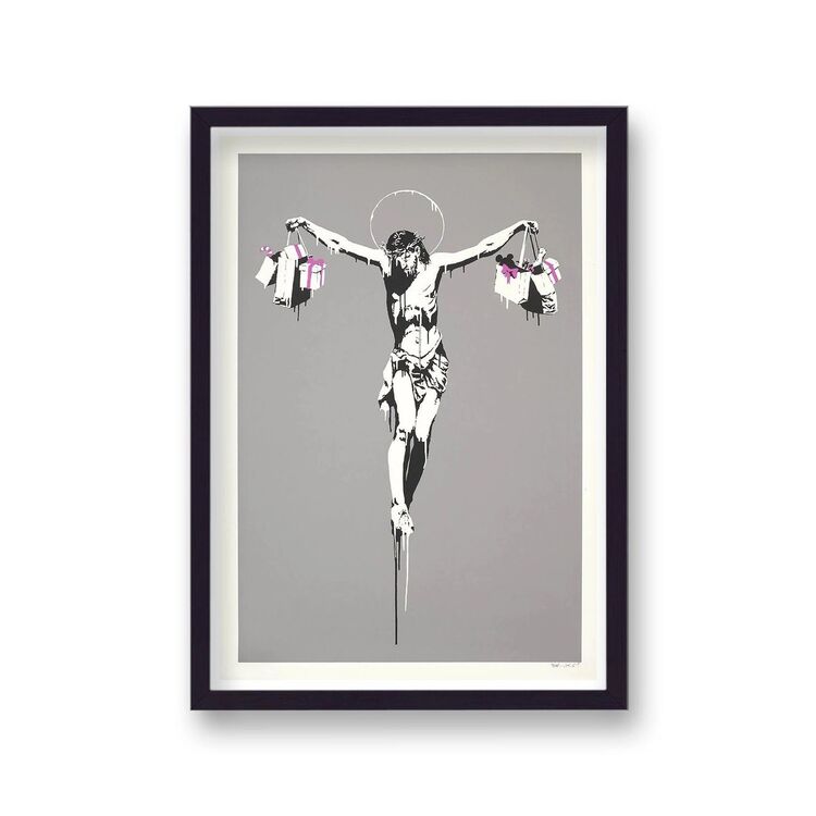 Christ with Shopping Bags Framed Art Print by Banksy