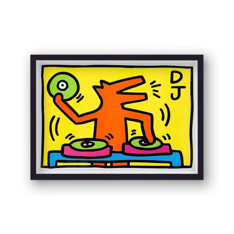 Orange Dog DJ Framed Art Print By Keith Haring