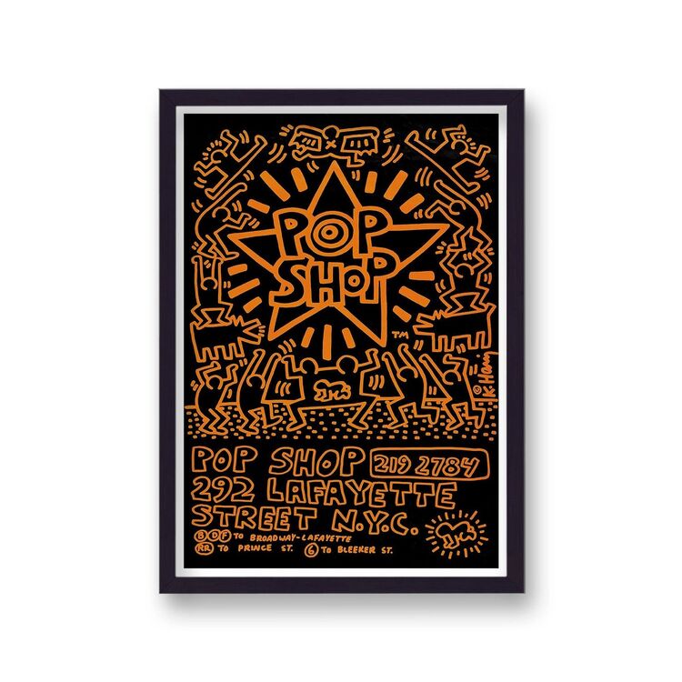 Pop Shop Nyc Orange & Black Framed Art Print By Keith Haring