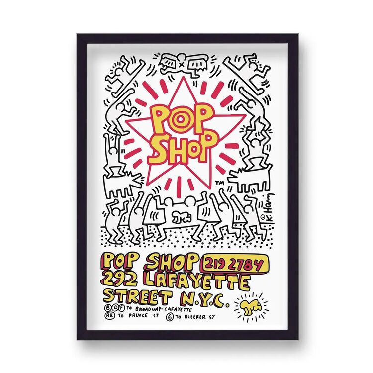 Pop Shop Nyc Yellow & Red Framed Art Print By Keith Haring
