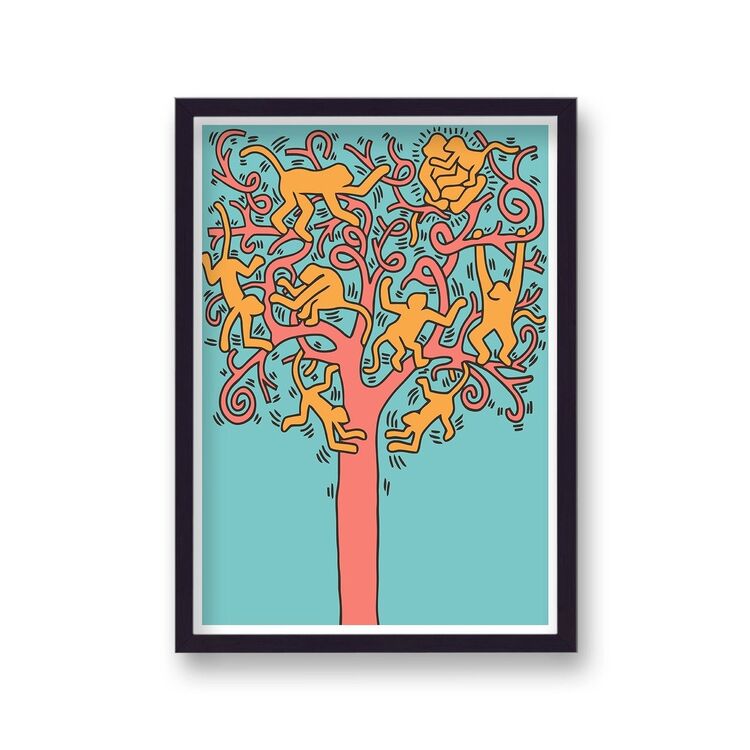 Tree Of Life Monkeys Framed Art Print By Keith Haring