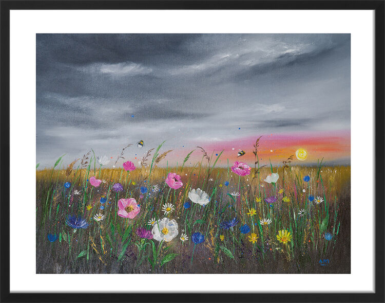 Sunset over Wildflowers Framed Art Print by Alison McIlkenny