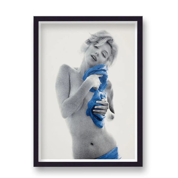 Marilyn Monroe Seductive Topless Pose Blue Top & Bottoms Framed Art Print from the Marilyn Monroe Collection